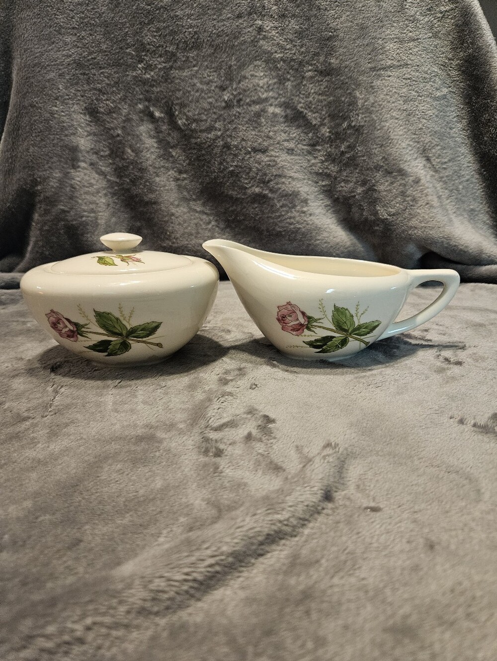 Vintage covered sugar bowl and creamer set
